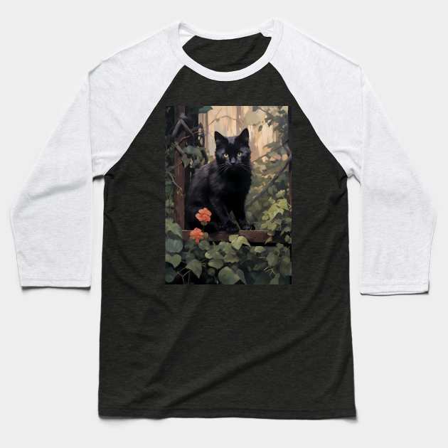 The black cat Baseball T-Shirt by Ghiblistrokes